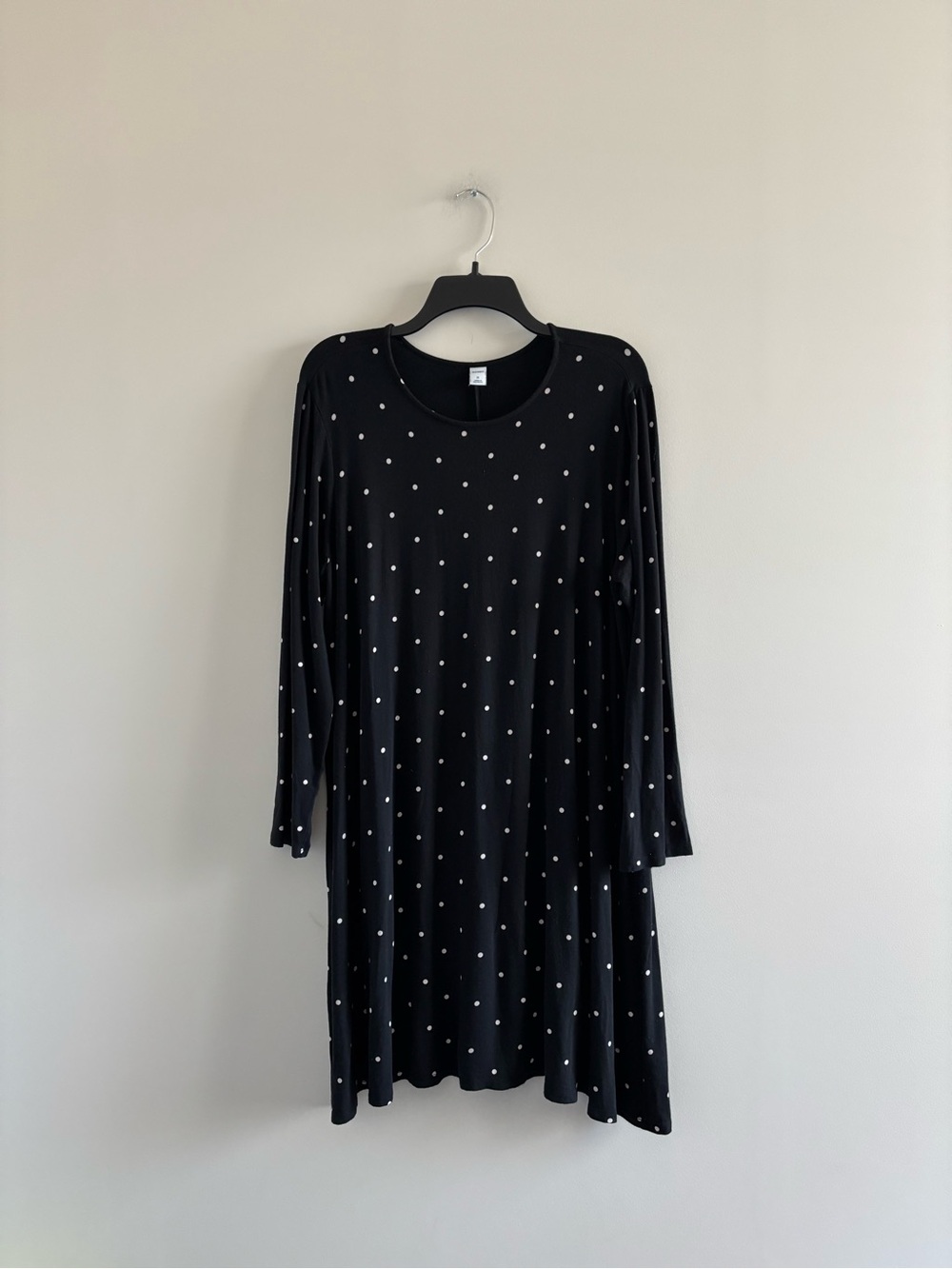 Old Navy Dress Black Polka Dot Long Sleeve Swing Fit Flare Women XL Dainty Retro
